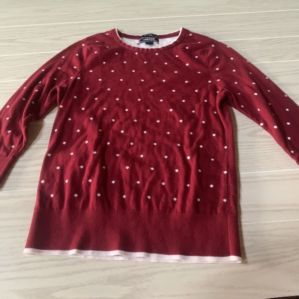 Lands End Girls Medium‎ Sweater Red With White Hearts